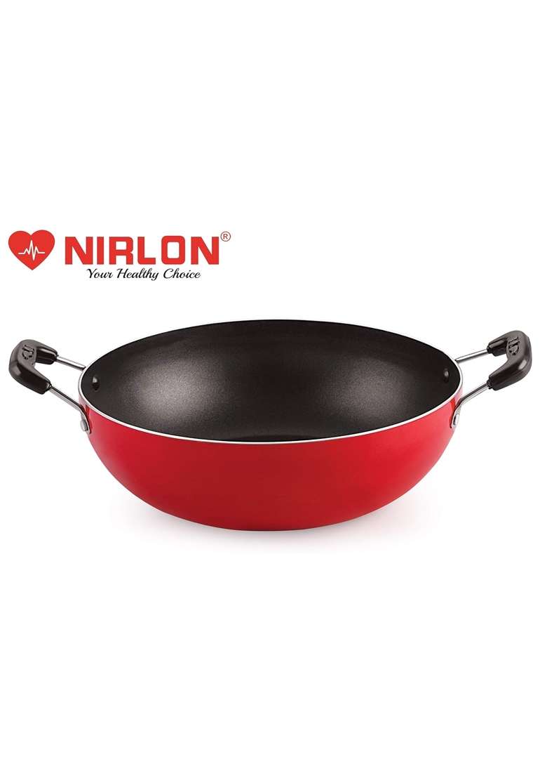 NIRLON Pfoa Free Non-Stick Coated Alumnium Kadhai Kadai Wok | 2 L | 2.1 Qt | 24 cm | 9.4 Inch - Indya