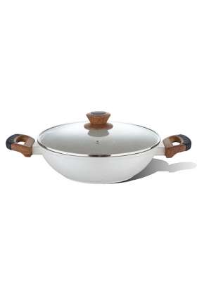 BERGNER Naturally Forged Aluminum Kadai Wok with Glass Lid | 1.2 L | 1.3 Qt | 20 cm | 7.9 Inch | Induction Compatible | Non-Stick