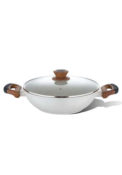 BERGNER Naturally Forged Aluminum Kadai Wok with Glass Lid | 1.2 L | 1.3 Qt | 20 cm | 7.9 Inch | Induction Compatible | Non-Stick
