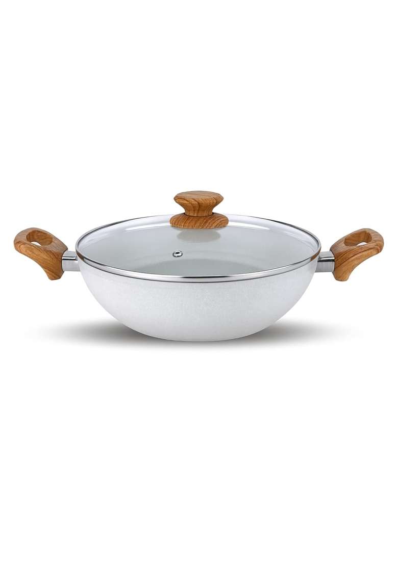 SALFORD Forged Non-Stick Kadai Wok with Glass Lid | 2.5 L | 2.6 Qt | 24 cm | 9.4 Inch | Induction Compatible | PFOA Free - Indya