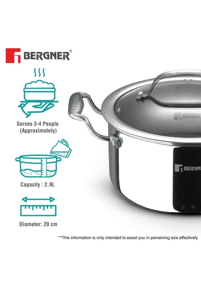 BERGNER Hi-Tech Giro X Ceramic | 3 L | 3.2 Qt | 20 cm | 7.9 Inch | Induction Compatible | PFOA Free | With Lid - Indya