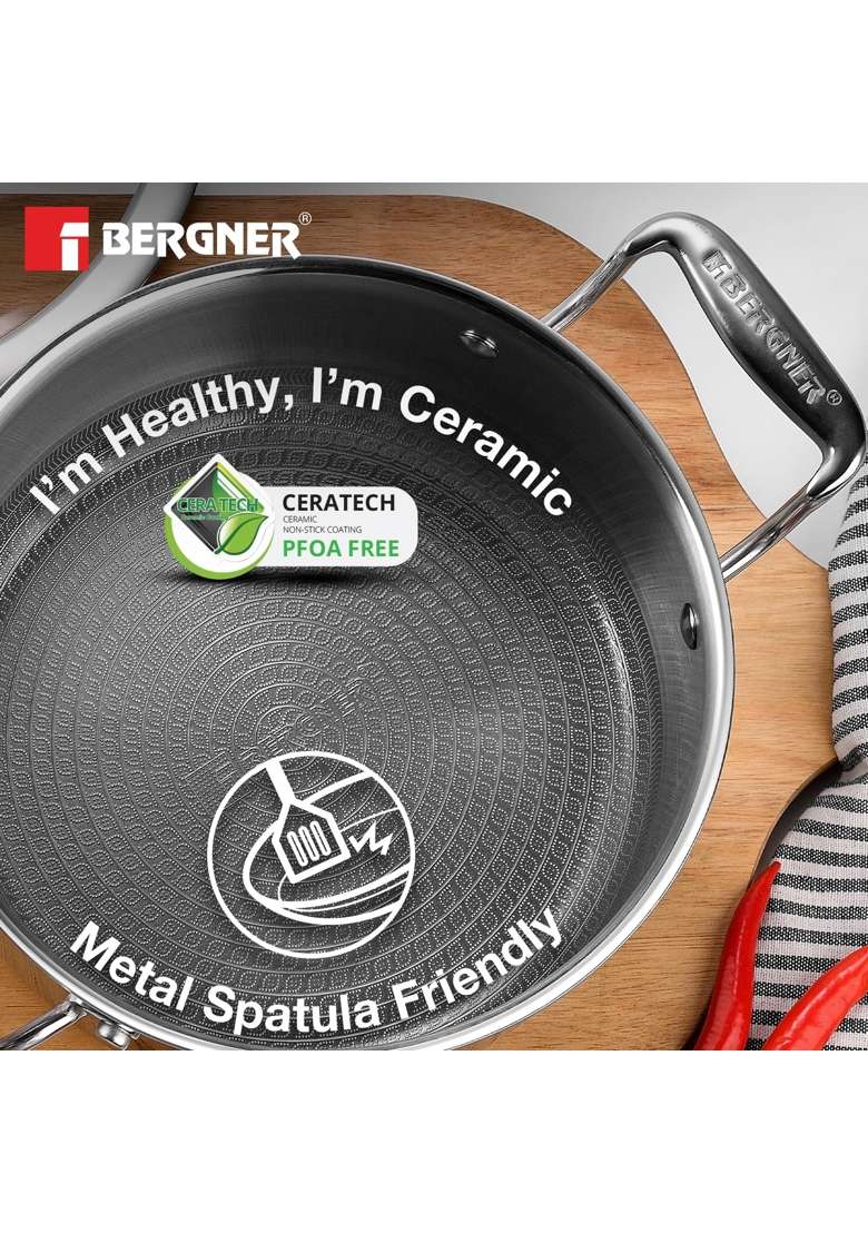 BERGNER Hi-Tech Giro X Ceramic | 3 L | 3.2 Qt | 20 cm | 7.9 Inch | Induction Compatible | PFOA Free | With Lid - Indya
