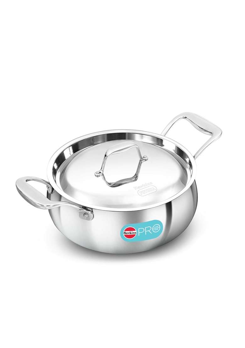 Hawkins Pro Triply Stainless Steel Handi Cooking Pot with Steel Handles and Steel Lid | 3 L | 3.2 Qt - Indya