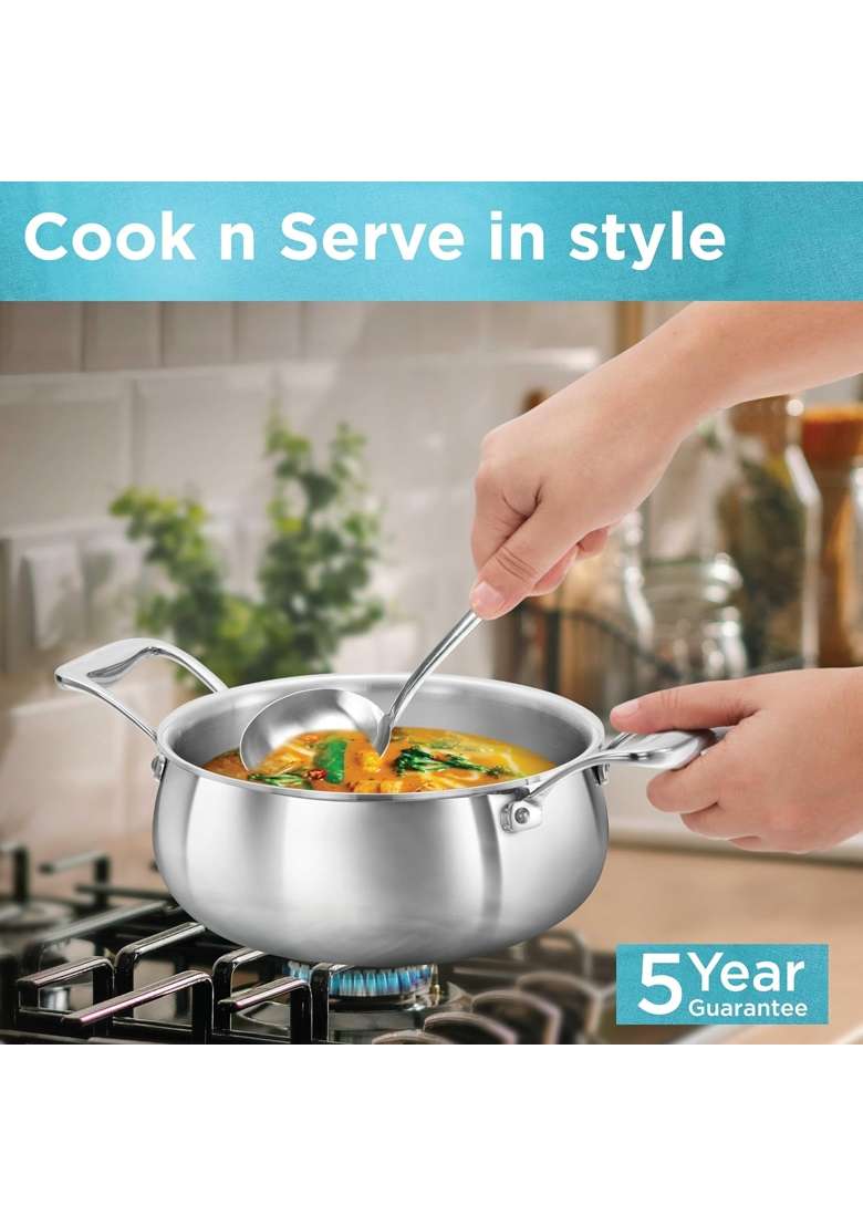 Hawkins Pro Triply Stainless Steel Handi Cooking Pot with Steel Handles and Steel Lid | 3 L | 3.2 Qt - Indya