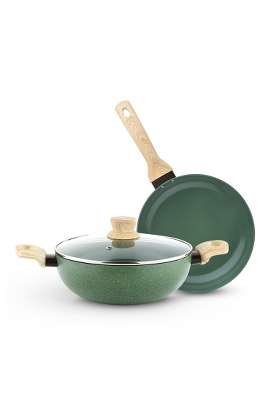 BERGNER Greenfield Non-Stick Cookware Set | 2.5 L | 2.6 Qt | 24 cm | 9.4 Inch | 3-Piece Set | Induction Compatible | With Lid