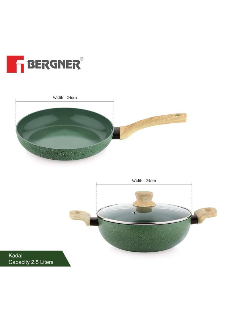 BERGNER Greenfield Non-Stick Cookware Set | 2.5 L | 2.6 Qt | 24 cm | 9.4 Inch | 3-Piece Set | Induction Compatible | With Lid - Indya