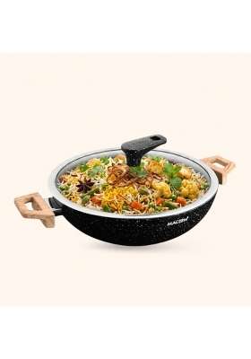 MACclite Hard Rock Die Cast Triumph Non Stick Kadhai with Glass Lid Dia | 3 L | 3.2 Qt | 26 cm | 10.2 Inch | Induction Compatible | Dishwasher Safe