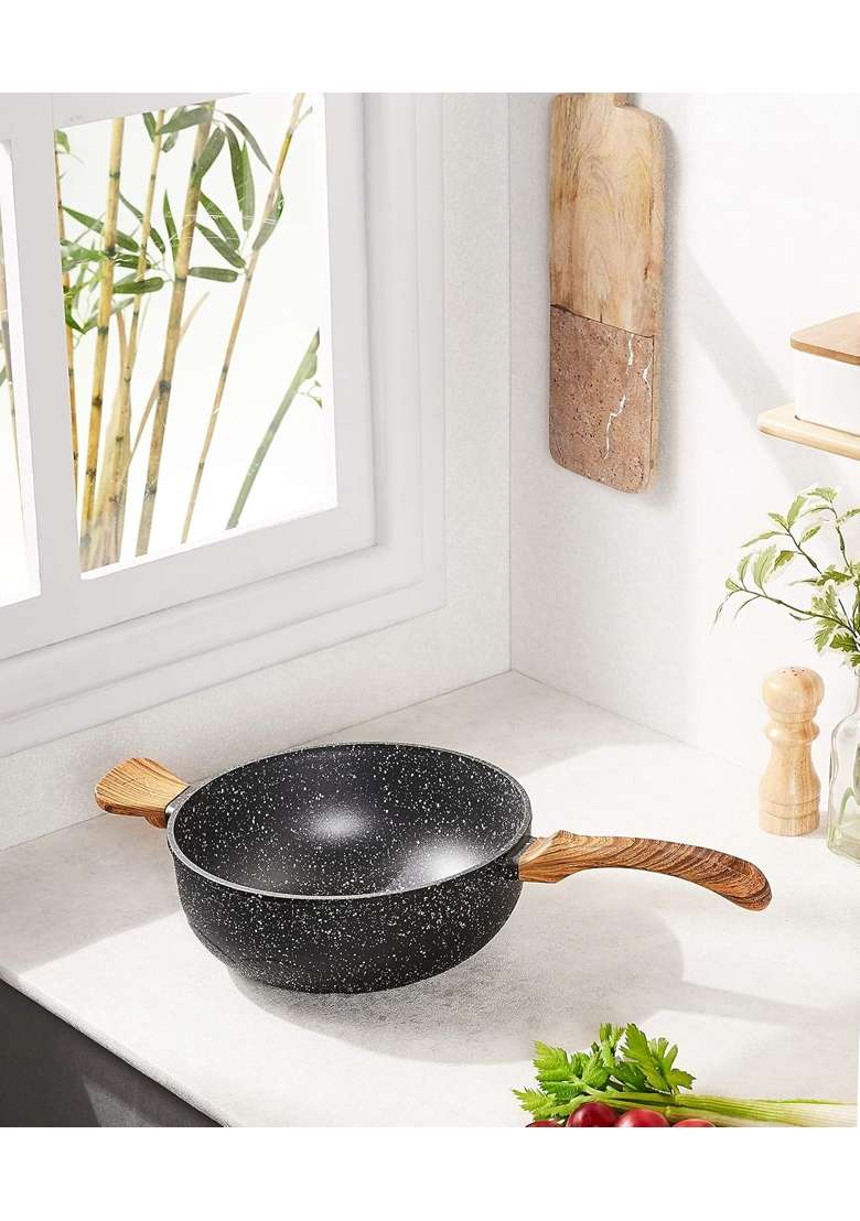 Solimo Amazon Brand Solimo Die Cast Aluminium Non Stick Wok Kadhai | 25 cm | 9.8 Inch - Indya