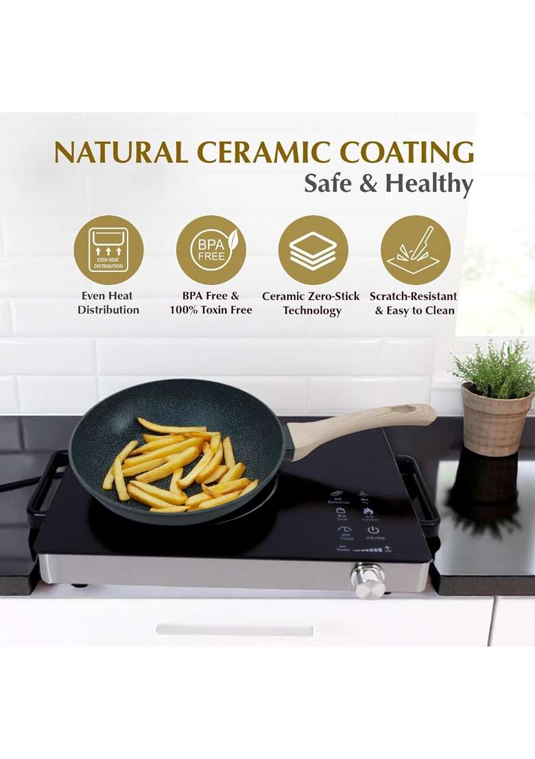 SOLARA Belmont Ceramic Fry Pan Non Stick | 24 cm | 9.4 Inch | Induction Compatible | Dishwasher Safe | PFOA Free - Indya