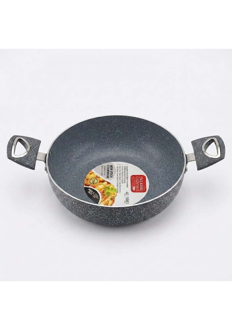 CLASSIC ESSENTIALS Non-Stick Granite Finish | 2.5 L | 2.6 Qt | 24 cm | 9.4 Inch | PFOA Free | With Lid - Indya