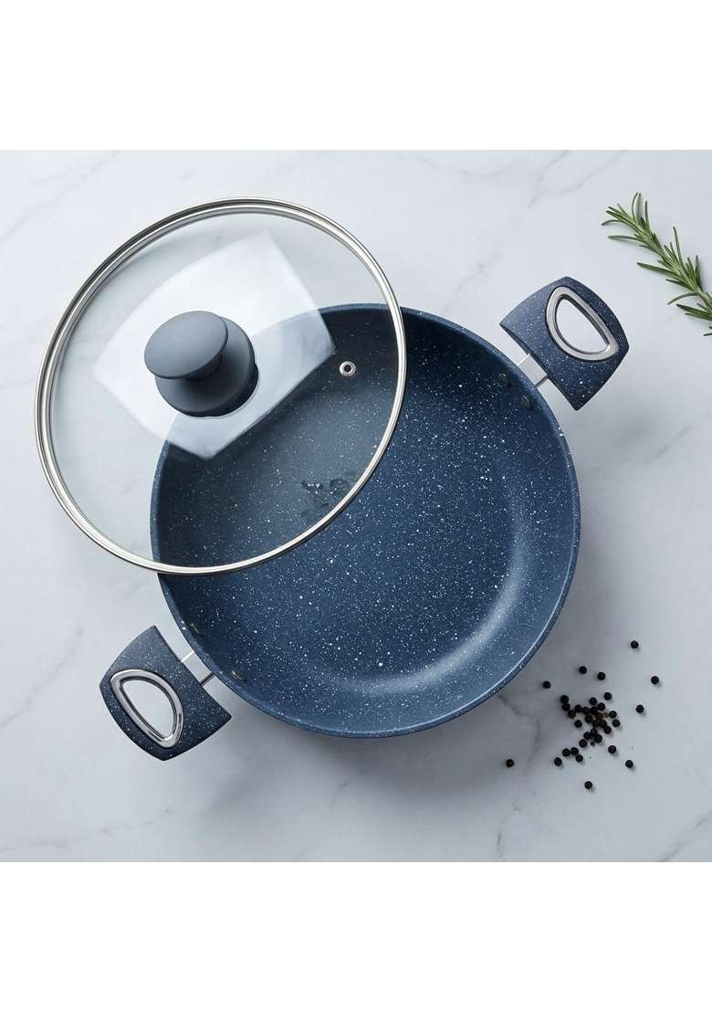 CLASSIC ESSENTIALS Non-Stick Granite Finish | 2.5 L | 2.6 Qt | 24 cm | 9.4 Inch | PFOA Free | With Lid - Indya