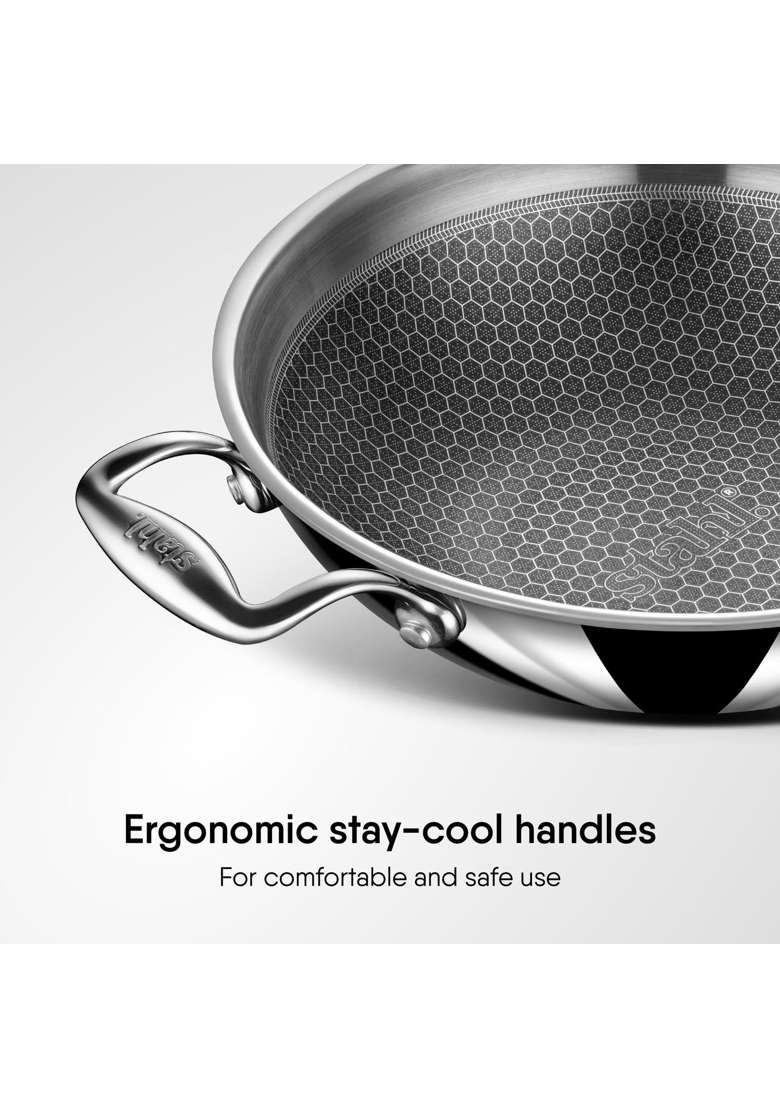 stahl Artisan Hybrid Triply Non Stick Kadai Wok with Lid | 2 L | 2.1 Qt | 22 cm | 8.7 Inch | Induction Compatible - Indya