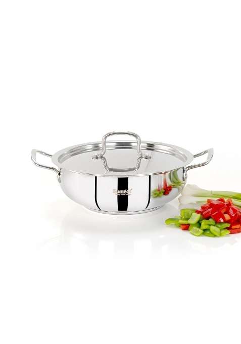 Sumeet ISI Certified Stainless Steel Kadai Wok with Steel Lid and Encapsulated Heavy Bottom | 3 L | 3.2 Qt | 26 cm | 10.2 Inch