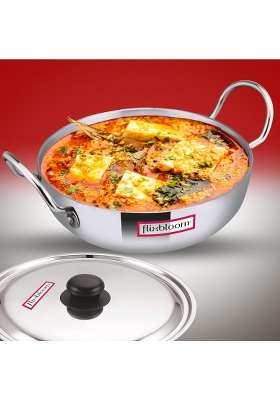 FLIXBLOOM Special Kitchen Thick Aluminium Cookware Kadhai Wok with Handle Induction Base | 5.5 L | 5.8 Qt | With Lid