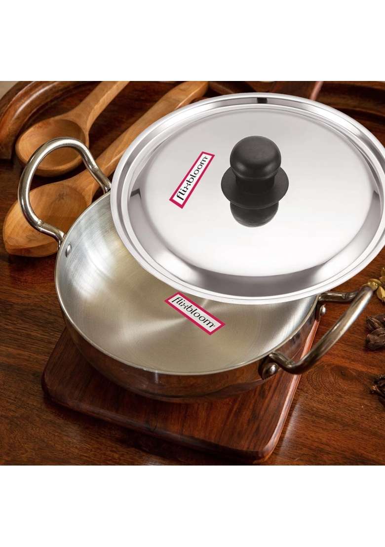 FLIXBLOOM Special Kitchen Thick Aluminium Cookware Kadhai Wok with Handle Induction Base | 5.5 L | 5.8 Qt | With Lid - Indya