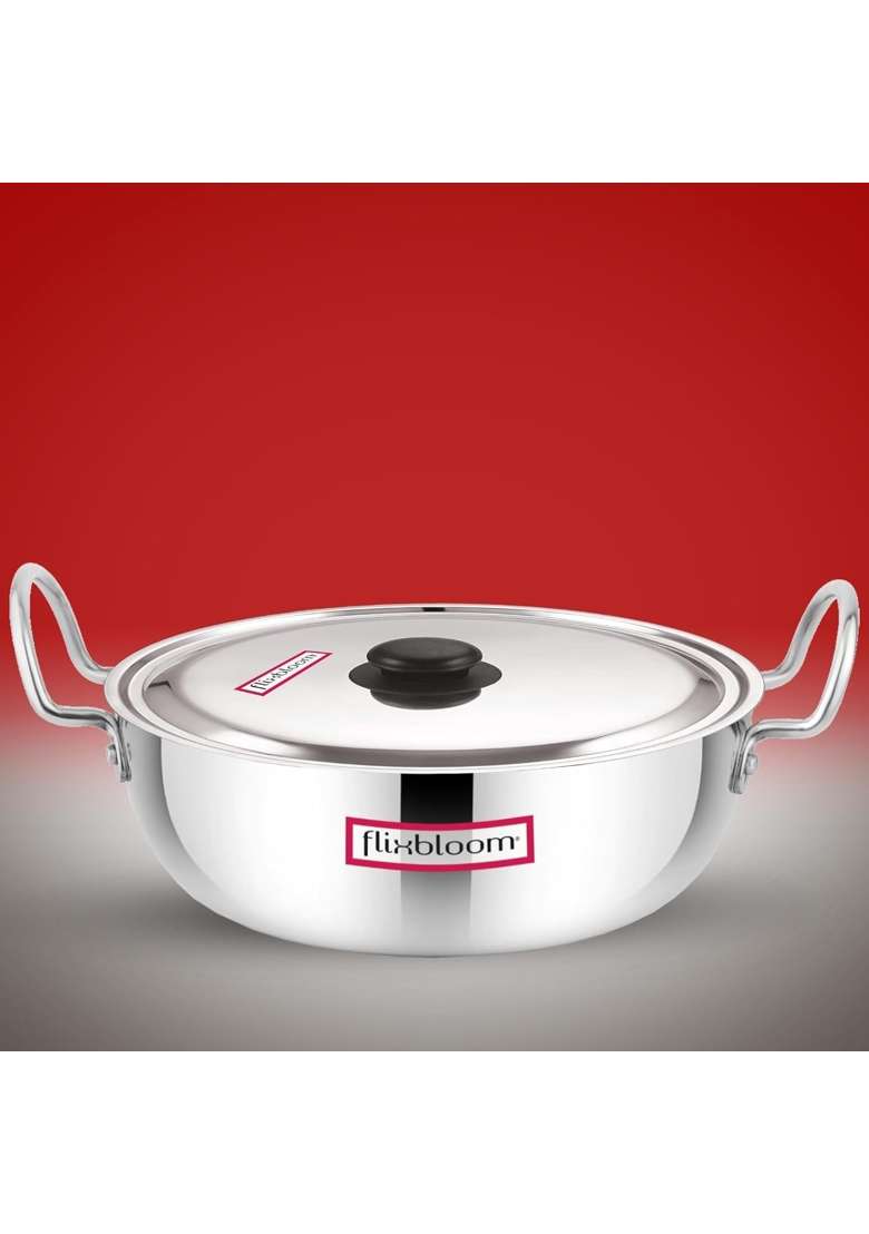 FLIXBLOOM Special Kitchen Thick Aluminium Cookware Kadhai Wok with Handle Induction Base | 5.5 L | 5.8 Qt | With Lid - Indya