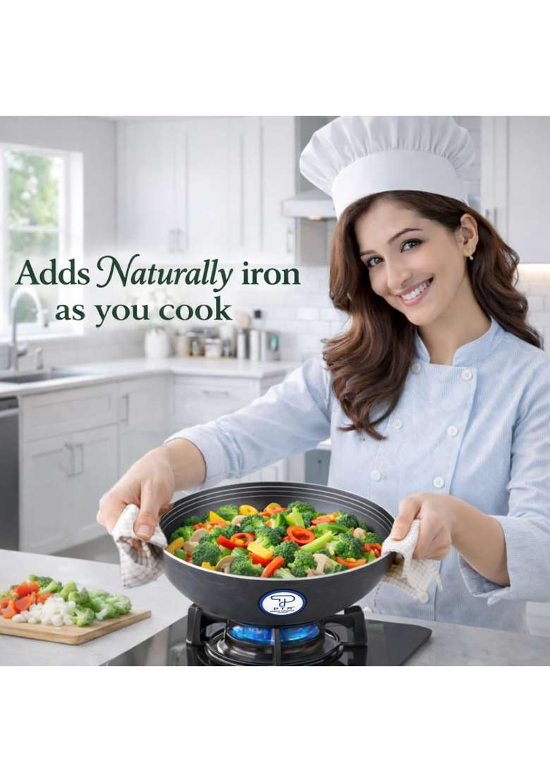PTR Iron Kadhai Wok with Smooth Edge Handle-Free Deep Bowl Cooking Pan Handmade Heavy | 1 L | 1.1 Qt | Dishwasher Safe | Heavy Bottom - Indya