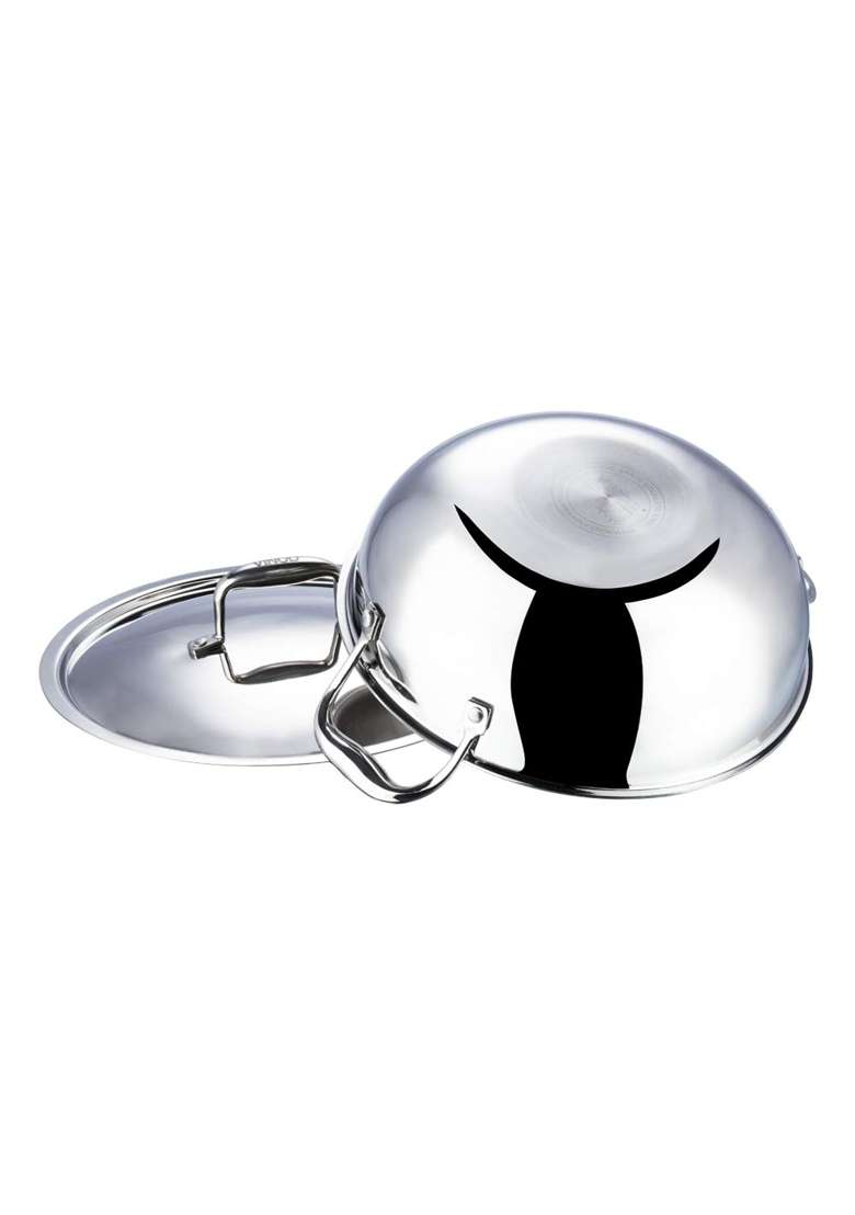 Vinod Platinum Triply Stainless Steel Extra Deep Kadai Wok with Stainless Steel Lid | 1.5 L | 1.6 Qt | 20 cm | 7.9 Inch - Indya