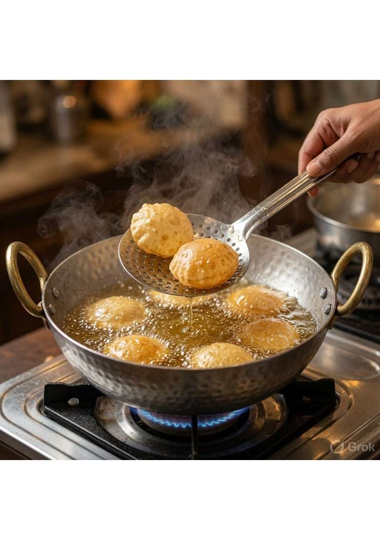 ARSHAN COOKWARE Pure Iron Matthar Kadhai Wok with Stainless Steel Strainer Jhara | 400 ml | 13.5 fl oz | 22 cm | 8.7 Inch - Indya