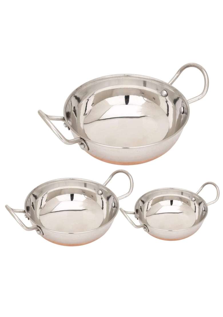 Ameraempire Premium Stainless Steel Copper Bottom Kadai Wok with Sturdy Handles Mirror Finish | 2 L | 2.1 Qt - Indya