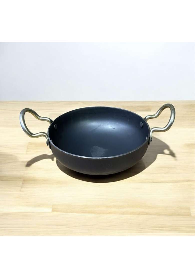 GBW Iron Kadai Wok with Strong Handles Lohe Loha Ki Kadhai Iron Black Kadhai Cooking | 6 Inch | Induction Compatible - Indya