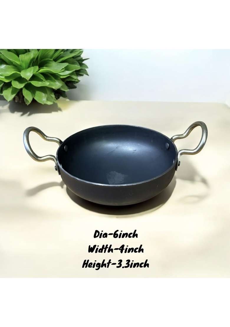 GBW Iron Kadai Wok with Strong Handles Lohe Loha Ki Kadhai Iron Black Kadhai Cooking | 6 Inch | Induction Compatible - Indya