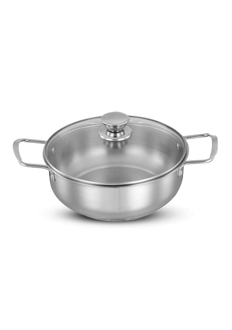 Solimo Amazon Brand Solimo Stainless Steel Induction Bottom Kadhai Wok with Glass Lid | 22 cm | 8.7 Inch - Indya