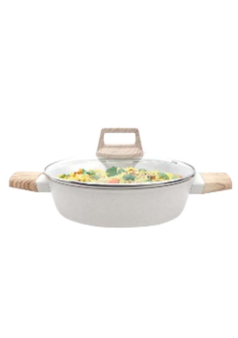 Drumstone Ceramic Deep Kadai Wok with Glass | Induction Compatible | Non-Stick | With Lid - Indya