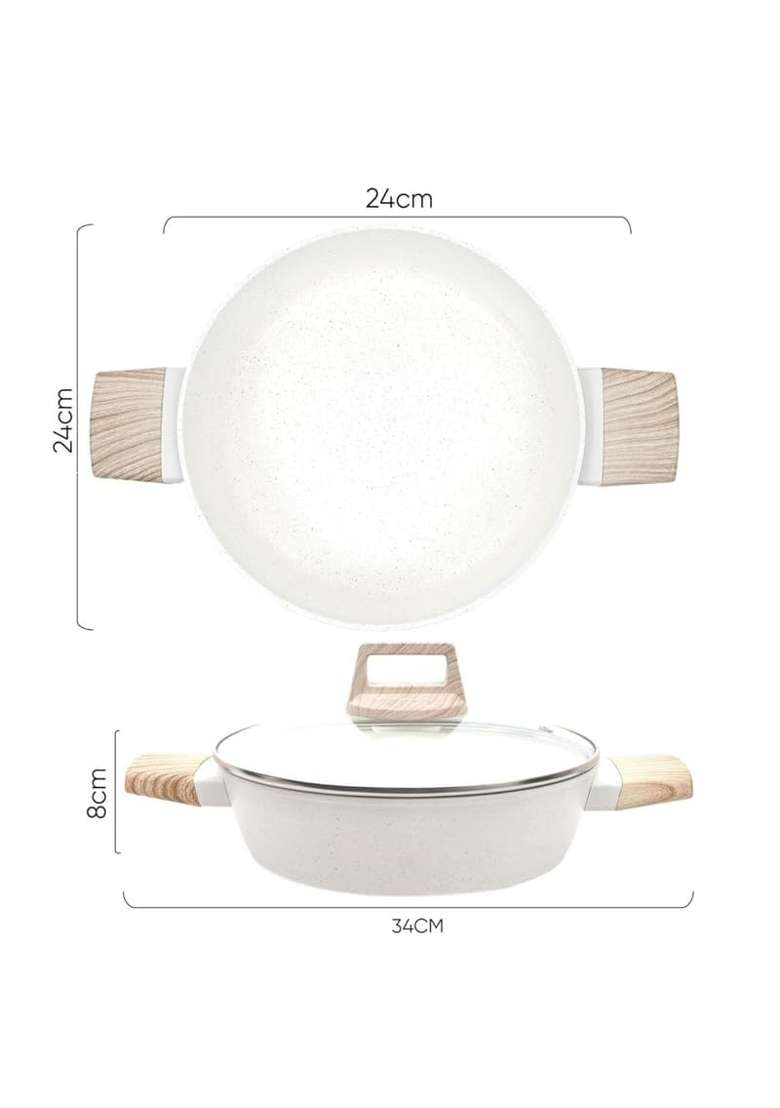 Drumstone Ceramic Deep Kadai Wok with Glass | Induction Compatible | Non-Stick | With Lid - Indya