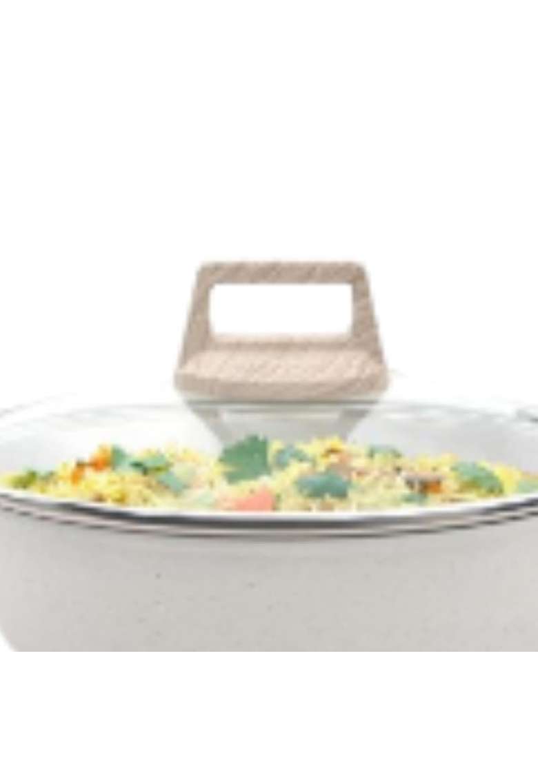 Drumstone Ceramic Deep Kadai Wok with Glass | Induction Compatible | Non-Stick | With Lid - Indya