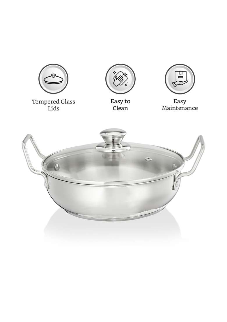 Solimo Amazon Brand Solimo Cookware Karahi Wok | 1.5 L | 1.6 Qt | Induction Compatible | Food Safe - Indya
