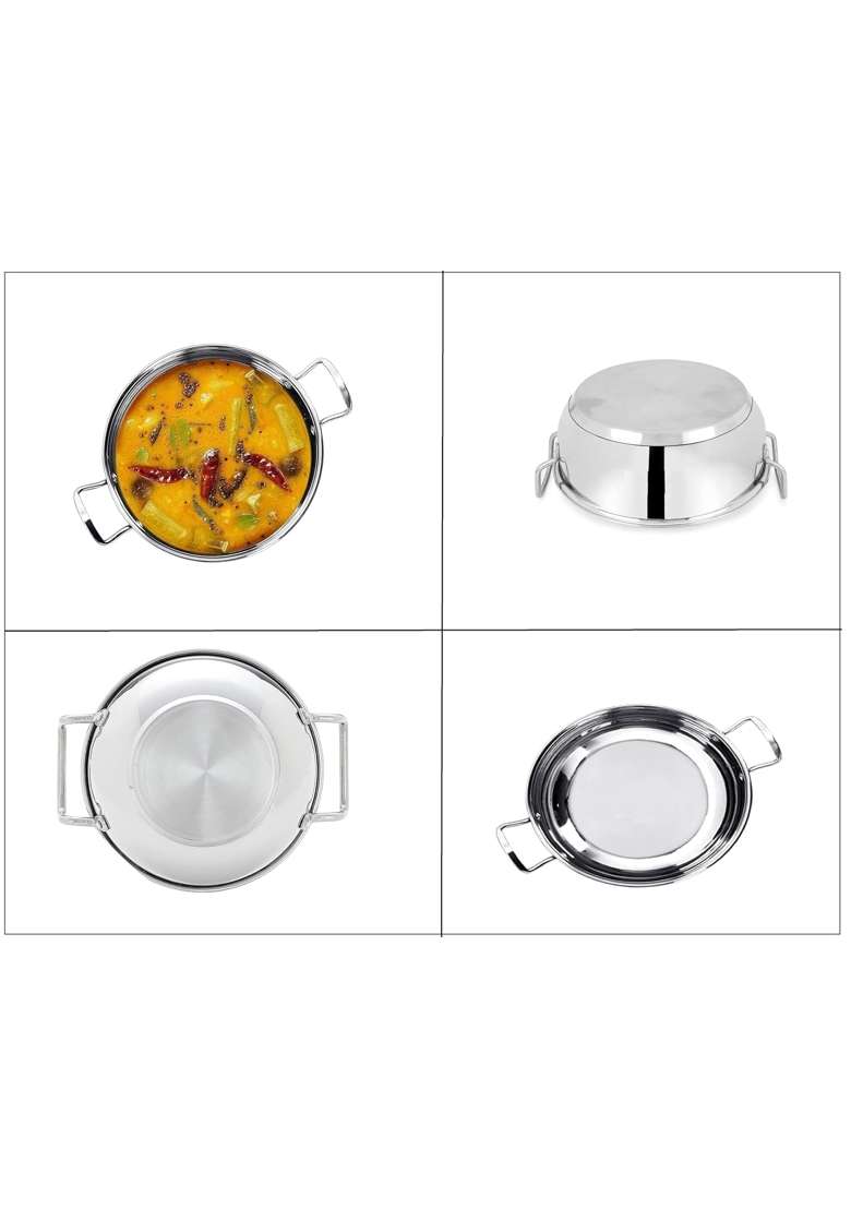 Bartan Star Premium Series Stainless Steel Kadai Wok with Lid | 1500 ml | 50.7 fl oz | Induction Compatible - Indya