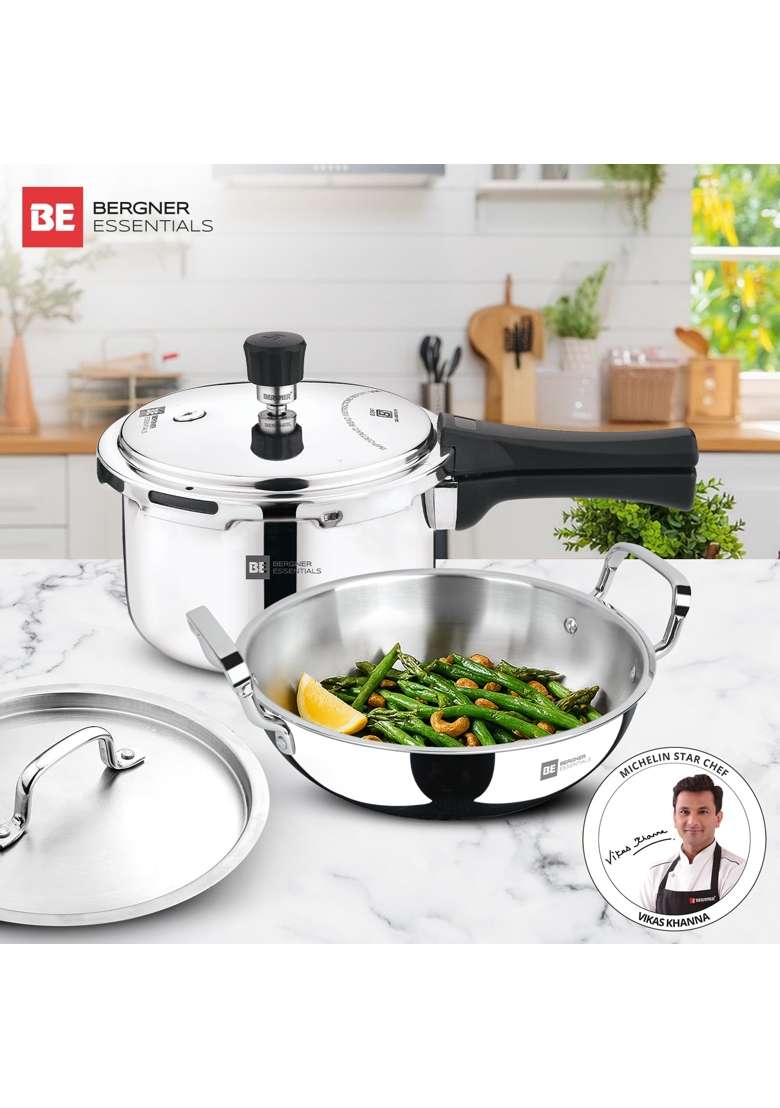 BERGNER TriPro Triply Cookware Set | 3 L | 3.2 Qt | 24 cm | 9.4 Inch | 3-Piece Set | Induction Compatible | With Lid - Indya