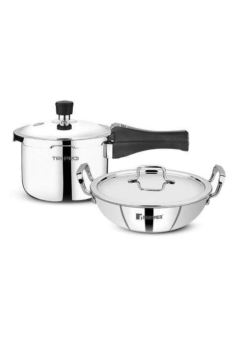 BERGNER TriPro Triply Cookware Set | 3 L | 3.2 Qt | 24 cm | 9.4 Inch | 3-Piece Set | Induction Compatible | With Lid