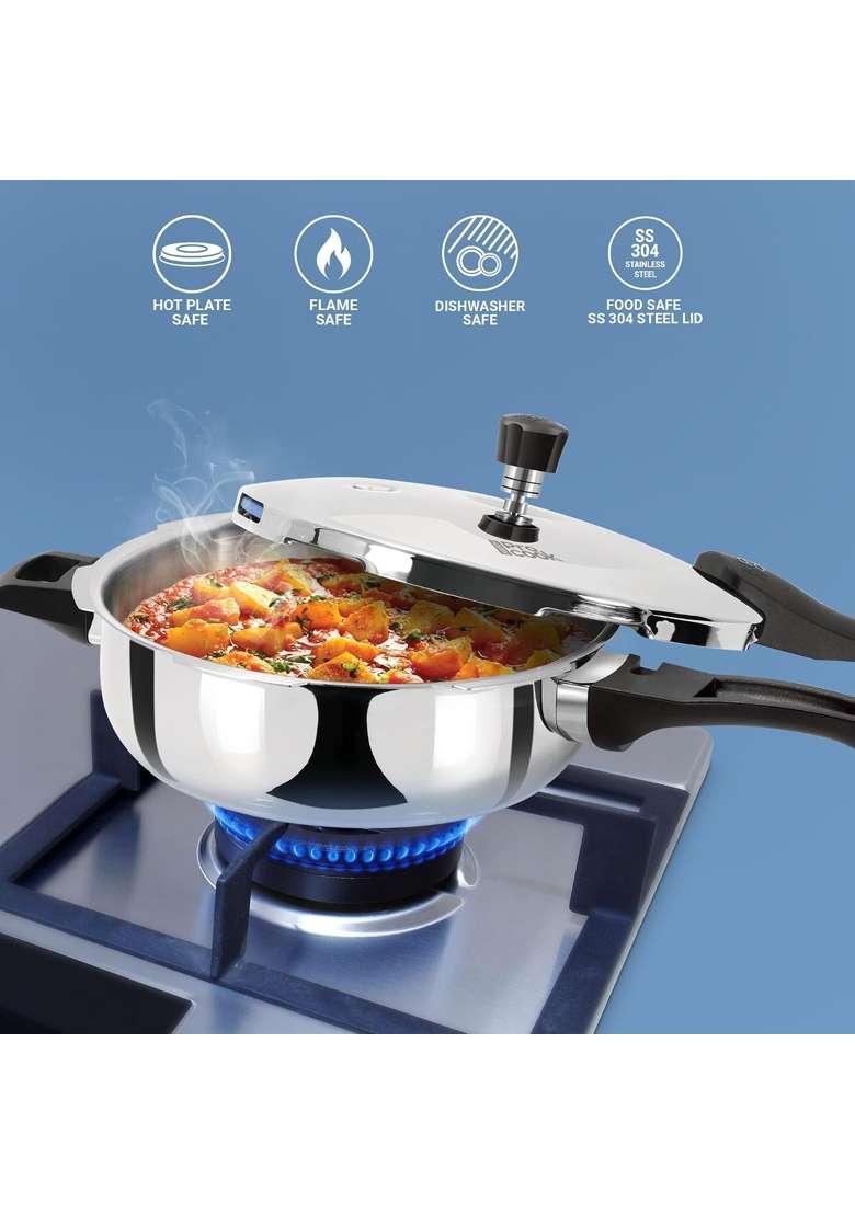 MILTON Pro cook Induction Cookware and Gas Stove Friendly Triply Stainless Steel Pressure Cooker | 4.5 L | 4.8 Qt | Non-Toxic - Indya