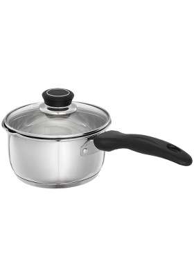 Solimo Amazon Brand Solimo Stainless Steel Saucepan with Glass Lid | 1 L | 1.1 Qt | 14 cm | 5.5 Inch | Induction Compatible