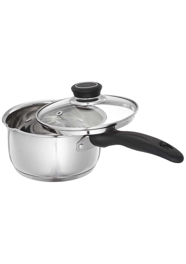Solimo Amazon Brand Solimo Stainless Steel Saucepan with Glass Lid | 1 L | 1.1 Qt | 14 cm | 5.5 Inch | Induction Compatible - Indya