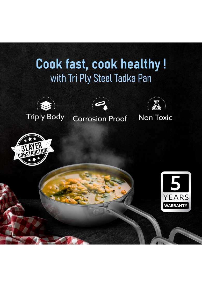 AGARO Stainless Steel Regency Triply Tadka Pan | 250 ml | 8.5 fl oz | 11 cm | 4.3 Inch | Induction Compatible - Indya