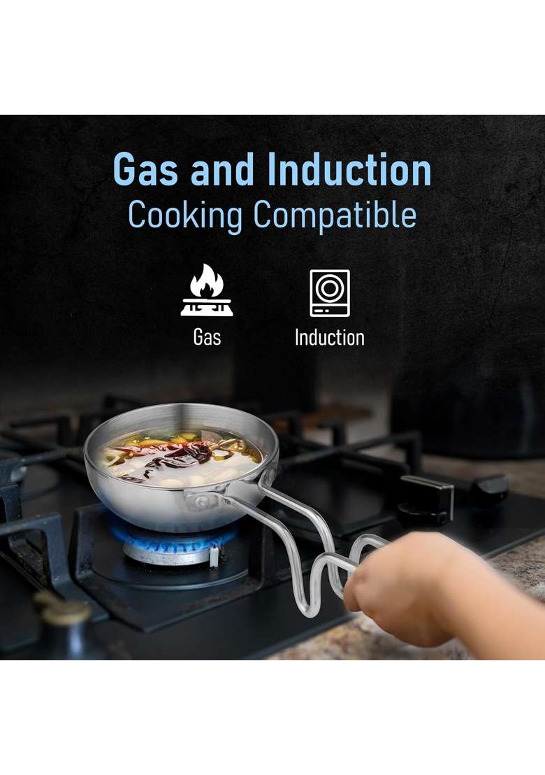 AGARO Stainless Steel Regency Triply Tadka Pan | 250 ml | 8.5 fl oz | 11 cm | 4.3 Inch | Induction Compatible - Indya