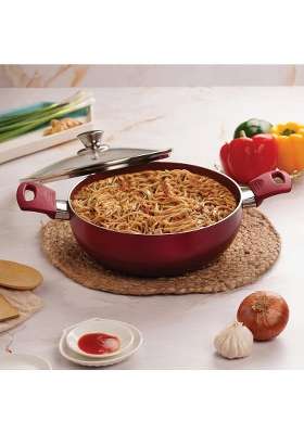 CELLO Crown Induction Base Kadhai Wok Glass Lid -Maroon | 2.5 L | 2.6 Qt