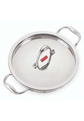 HAZEL Triply Stainless Steel Kadhai Wok with Steel Lid | 5 L | 5.3 Qt | 31.9 cm | 12.6 Inch | Induction Compatible