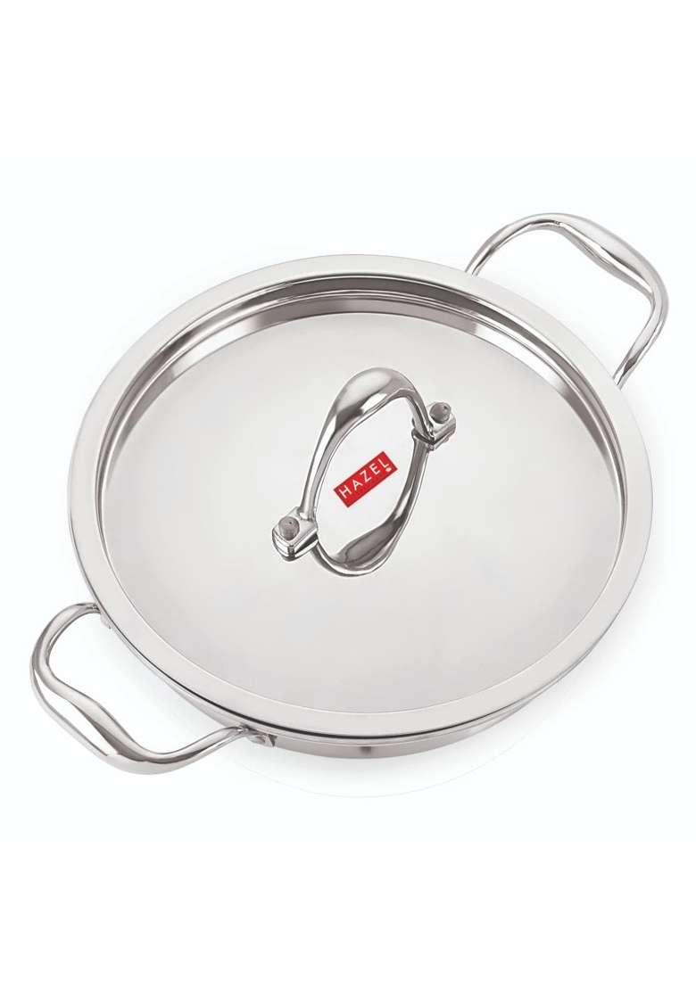 HAZEL Triply Stainless Steel Kadhai Wok with Steel Lid | 5 L | 5.3 Qt | 31.9 cm | 12.6 Inch | Induction Compatible - Indya