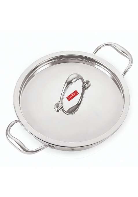 HAZEL Triply Stainless Steel Kadhai Wok with Steel Lid | 5 L | 5.3 Qt | 31.9 cm | 12.6 Inch | Induction Compatible