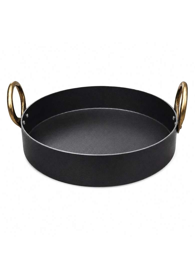 Tannu Craft Iron Flat Kadai Wok for Making Jalebis Maa Pua Tai Fry Pan Dal Tadka Tavi | 1 L | 1.1 Qt | Induction Compatible - Indya