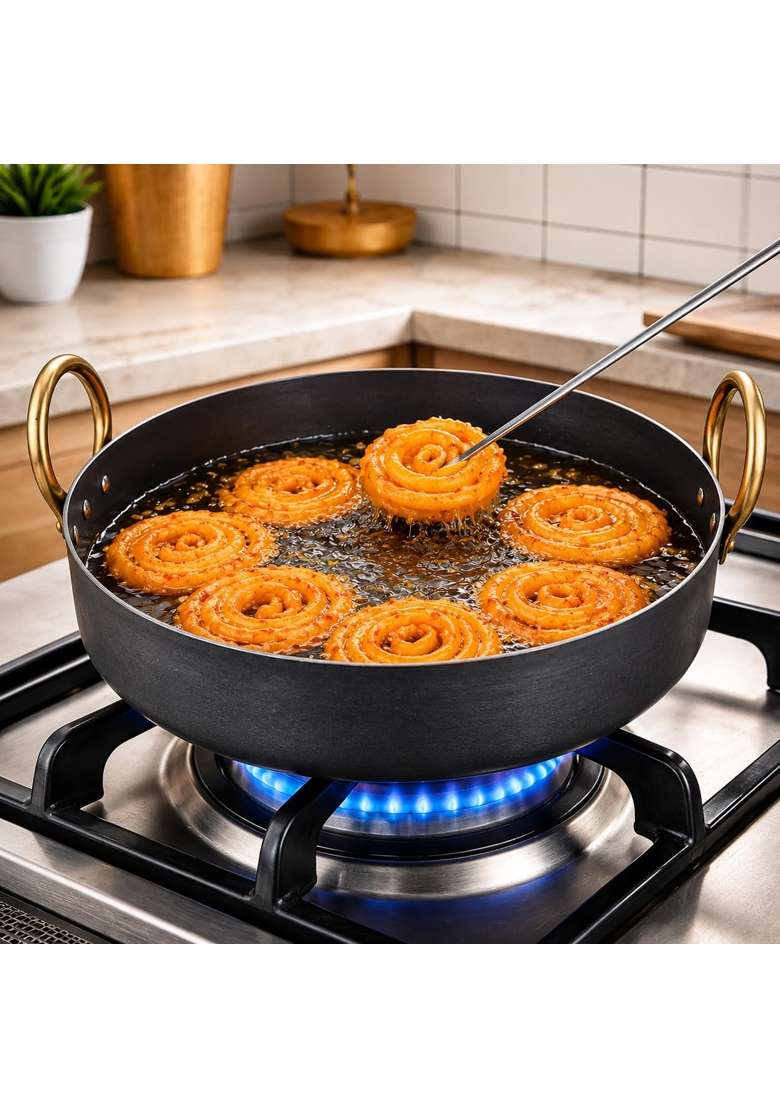 Tannu Craft Iron Flat Kadai Wok for Making Jalebis Maa Pua Tai Fry Pan Dal Tadka Tavi | 1 L | 1.1 Qt | Induction Compatible - Indya