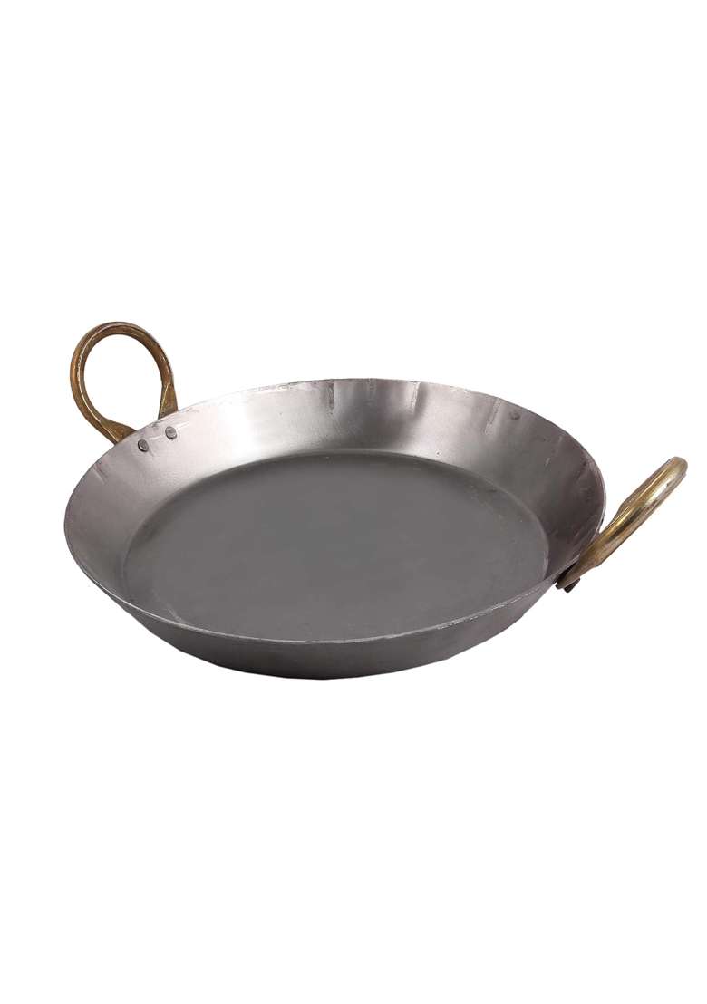 KITCHEN SHOPEE Heavy Base Iron Flat Kadai Wok Fry Pan for Making Jalebi | 2.5 L | 2.6 Qt | 27 cm | 10.6 Inch - Indya