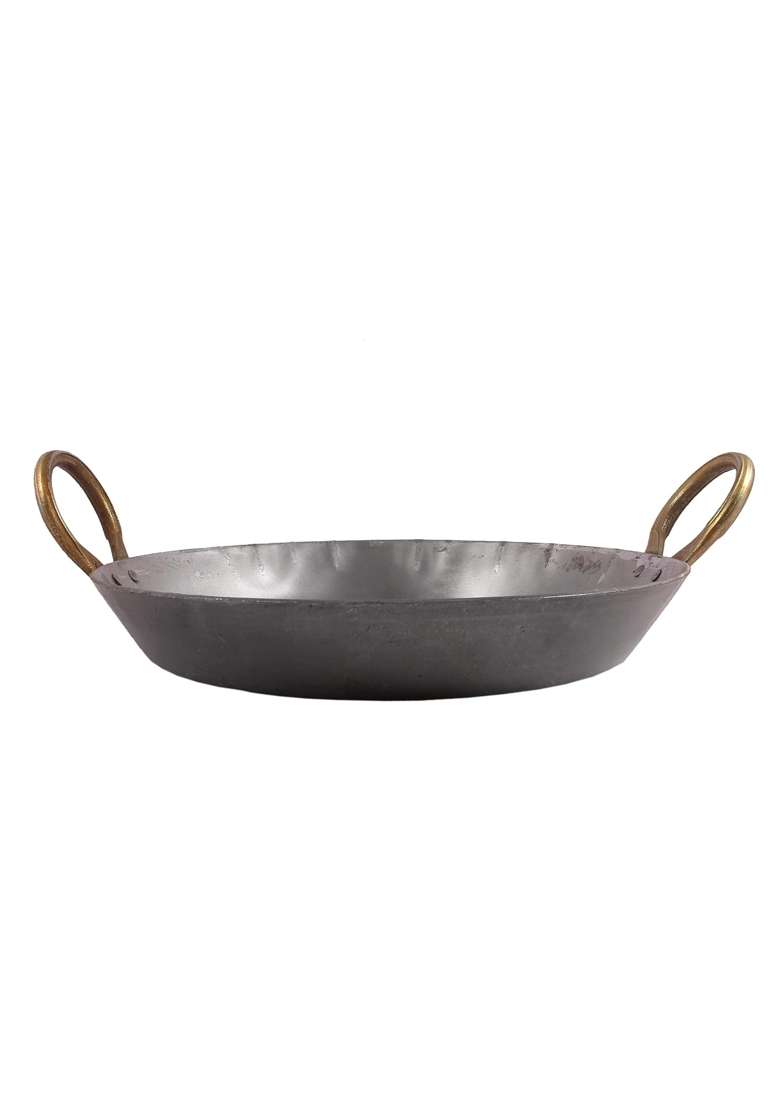 KITCHEN SHOPEE Heavy Base Iron Flat Kadai Wok Fry Pan for Making Jalebi | 2.5 L | 2.6 Qt | 27 cm | 10.6 Inch - Indya