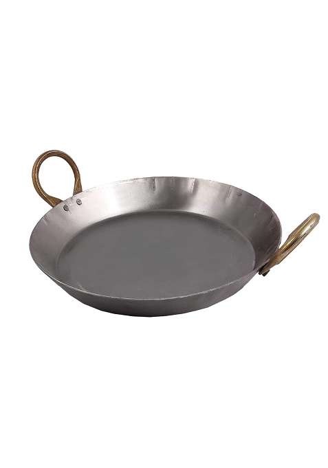 KITCHEN SHOPEE Heavy Base Iron Flat Kadai Wok Fry Pan for Making Jalebi | 2.5 L | 2.6 Qt | 27 cm | 10.6 Inch