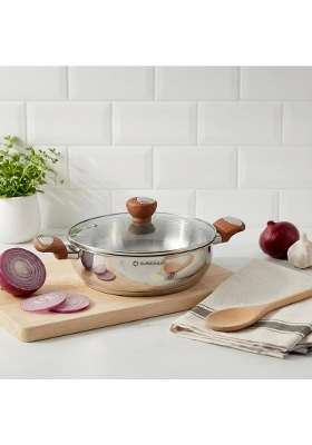 SUNCASA Impact Pro Luxe Stainless Steel Kadai Wok with Glass Lid | 2 L | 2.1 Qt | 20 cm | 7.9 Inch