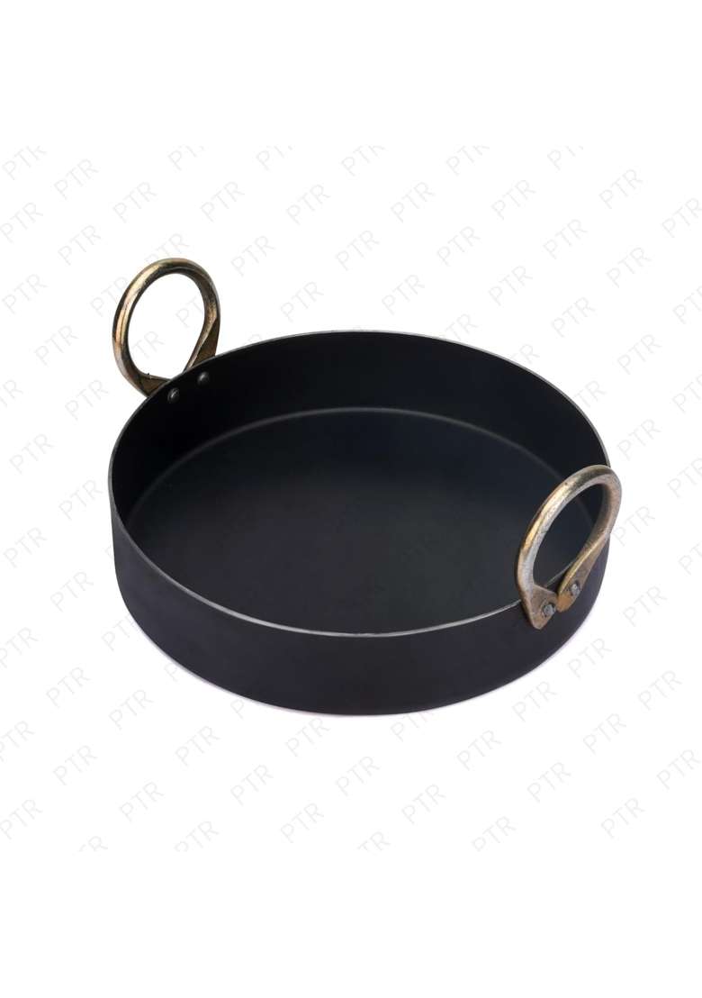 PTR Iron Flat Kadai Wok Tai Fry Pan Tai for Making Jalebis Dal Tadka Tavi for Kitchen | 12 Inch - Indya